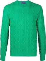 Ralph Lauren Purple Label Cable-knit Long-sleeved Sweater In Blue