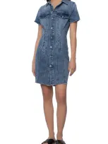 Wash Lab Denim Tie One On Short Sleeve Denim Minidress In Amazing Blue