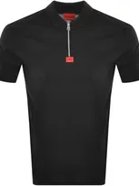 Hugo Mercerised-cotton Polo Shirt With Zip Placket- Black Men's Polo Shirts Size Xs