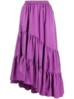 Msgm Asymmetric Tiered Midi Skirt In Purple