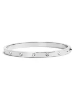 Kate Spade Set In Stone Rhodium-plated Hinged Bangle In Silver