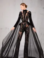 Jean Fares Couture Cape Sleeve Embellished Jumpsuit