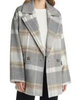 Avec Les Filles Oversize Plaid Peacoat In Grey Multi Plaid