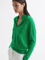 Reiss Candise Collared Wool Sweater In Green