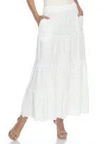 White Mark Women's Tiered Maxi Skirt In White