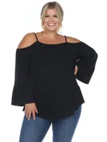 White Mark Plus Size Cold Shoulder Ruffle Sleeve Top In Black