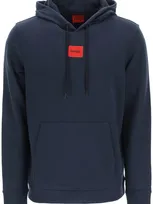 Hugo Logo-patch Detail Hoodie In Dark Blue 405