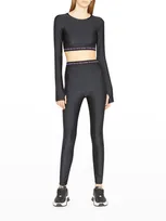 Versace Jeans Couture Long-sleeve Logo Band Crop Top In Black