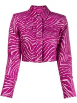 Genny Cropped Patterned-jacquard Jacket In Pink