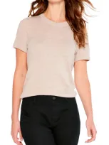 Nic + Zoe Crewneck Short Sleeve Cotton Blend Sweater In Birch