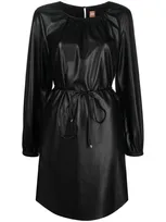 Hugo Boss Faux-leather Belted Dress In Black