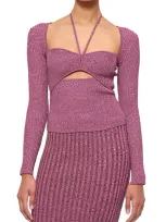 Jonathan Simkhai Alexia Marled Rib-knit Sweetheart Halter Top In Mulberry Multi