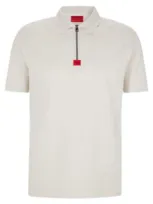 Hugo Mercerised-cotton Polo Shirt With Zip Placket In Beige