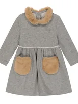 Il Gufo Babies' Faux-fur Trim Midi Dress In Grey