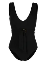 Duskii Tie-waist V-neck Swimsuit In Black