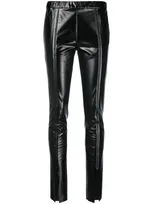 Rick Owens Drkshdw Split-hem Slim-leg Mid-rise Faux-leather Trousers In Black