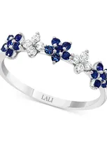 Lali Jewels Ruby (3/8 Ct. T.w.) & Diamond (1/6 Ct. T.w.) Flower Band In 14k Rose Gold In Sapphire