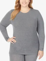 Cuddl Duds Plus Size Softwear With Stretch Long Sleeve Top In Heather Charcoal