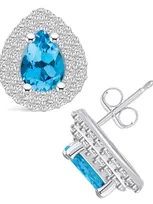 Macy's Topaz (1-3/4 Ct. T.w.) And Diamond (5/8 Ct. T.w.) Halo Stud Earrings In 14k White Gold In Blue Topaz