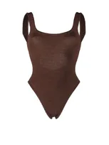 Hunza G Brown Classic Square Neck Crinkle Swimsuit