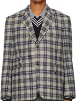 Thom Browne Madras-checked Wool-twill Blazer In Gray