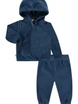 Paigelauren Babies' Velour Hoodie & Joggers Set In Navy