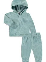 Paigelauren Babies'  Velour Hoodie & Joggers Set In Marble Sage