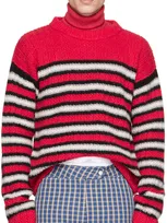 Erl Striped Knitted Sweater In Red