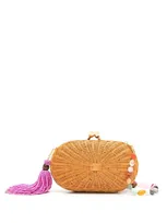 Serpui Olivine Woven Clutch Bag In Nude