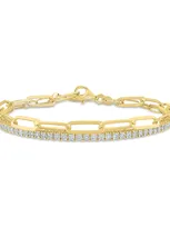 Macy's 2-pc. Diamond & Paperclip Link Bracelets (1/4 Ct. T.w.) In 14k Gold-plated Sterling Silver