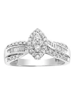 Macy's Diamond Round & Baguette Halo Cluster Engagement Ring (1/4 Ct. T.w.) In 14k White Gold