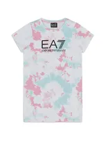 Ea7 Kids' Tie Dye Dress In Bianco