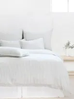 Pom Pom At Home Connor Stripe Linen & Cotton Duvet Cover In Ivory/ Denim