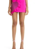 Area Heart Ruffle Wool Miniskirt In Fuchsia