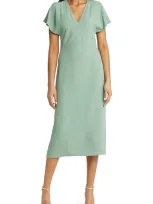 Hugo Boss Slim-fit Long-length Dress With V Neckline In Green