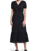 River Island Short Sleeve Faux Wrap Broderie Anglaise Cotton Dress In Black