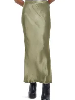 River Island Easy Bias Cut Satin Skirt In Khaki