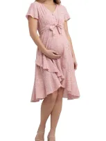 Ripe Maternity Vanessa Tie Front Dress In Rose / White