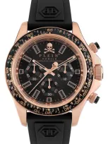 Philipp Plein Men's Chronograph Nobile Racing Black Silicone Strap Watch 43mm In Ip Rose Gold