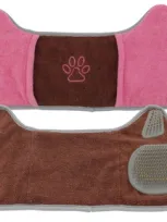 Pet Life 'bryer' 2-in-1 Hand-inserted Microfiber Pet Grooming Towel And Brush In Brown