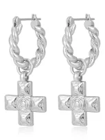 Luv Aj Molten Cross Twisted Hoop Earrings In Silver