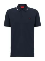 Hugo Cotton-piqu Slim-fit Polo Shirt With Logo Label In Dark Blue