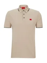 Hugo Cotton-piqu Slim-fit Polo Shirt With Logo Label In Light Beige