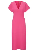 Hugo Boss Slim-fit Long-length Dress With V Neckline In Pink