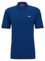 Hugo Cotton-piqu Polo Shirt With Logo Print In Dark Blue