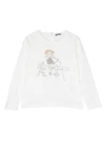 Il Gufo Kids' Graphic-print Long-sleeve Top In White