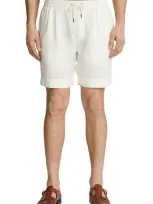 Ralph Lauren Purple Label Dorset Linen Drawstring Shorts In White