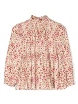 Il Gufo Kids' Floral-print Frilled Blouse In Neutrals