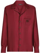 Dolce & Gabbana Silk Shirt With Dg Logo-embroidered Patch In Bordeaux