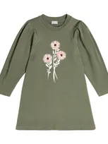 Il Gufo Kids' Floral Cotton-blend Jersey Dress In Green